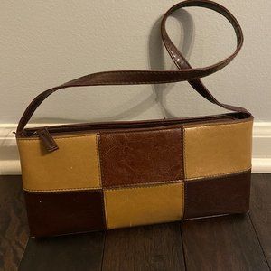 Multi shade patch work brown shoulder purse
